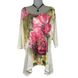 Cal Style Sparkly Floral‎ Knit Top Size M Sharkbite Hem Sheer Fairy Bloomcore